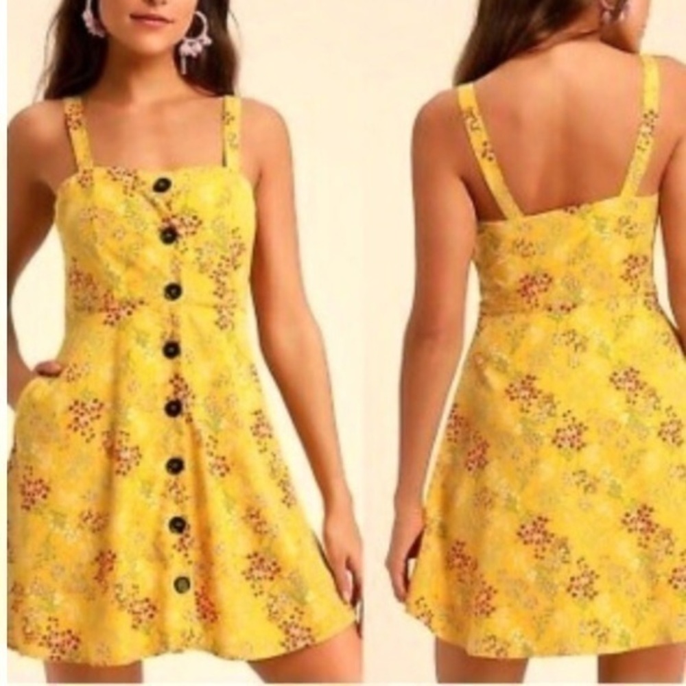 Lulu’s yellow flared dress skater sleeveless